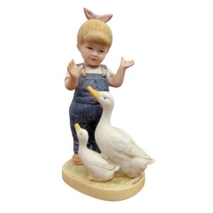 Homco Denim Days Girl with Ducks 1985, #1502, Let Us Give Thanks, Home Interiors